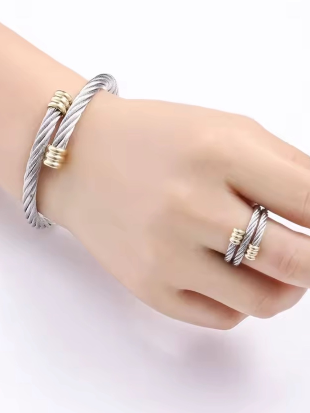 Bangle Ring Set for Women Men Punk Wrist Metal Bracelet